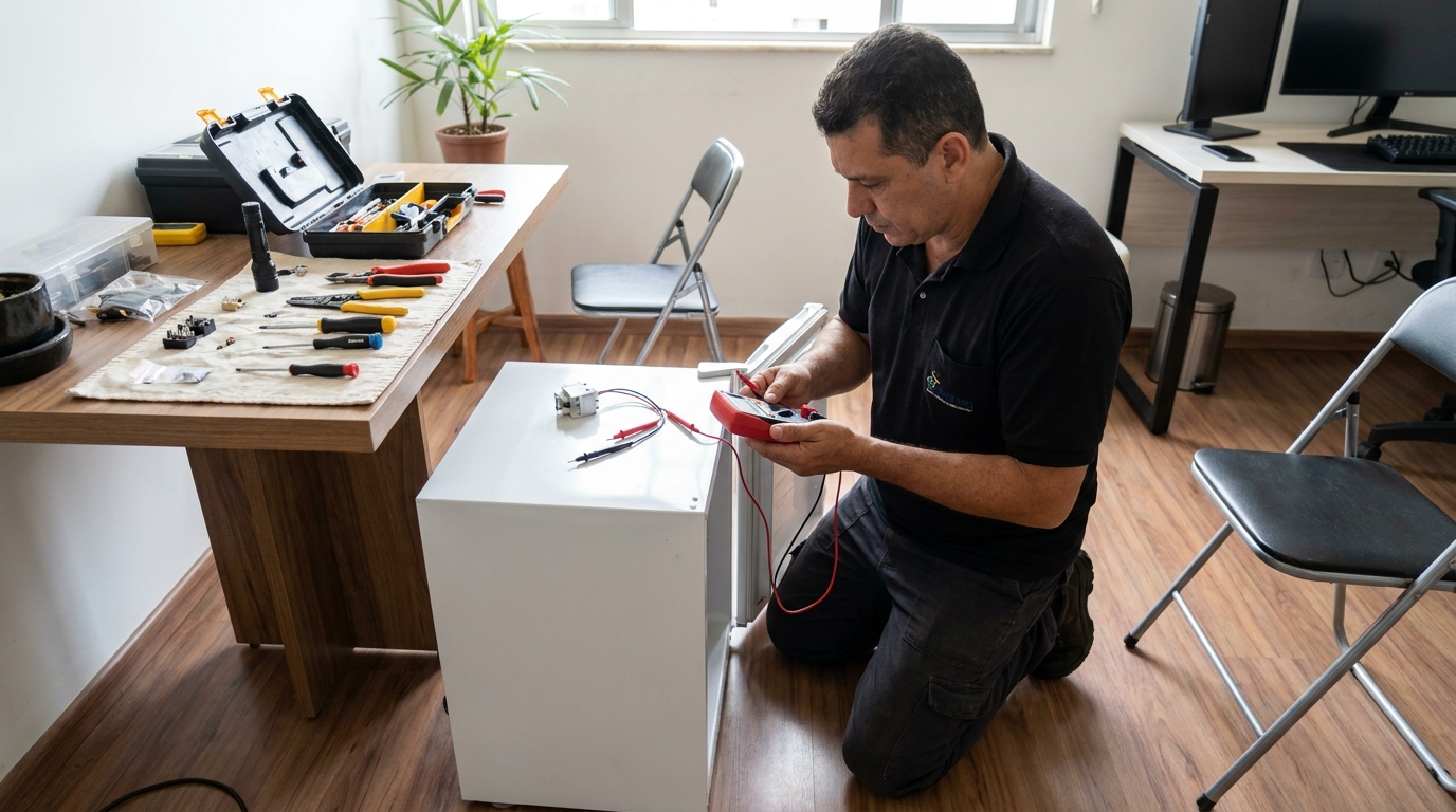 Manutenção da placa eletrônica de um frigobar no Planalto, Montes Claros‑MG